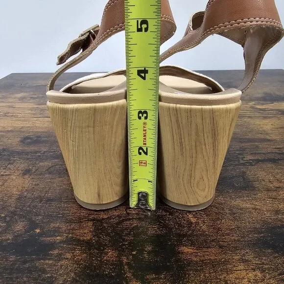 Dr Scholls Glimmer Sandals Womens 11M Slingback Strappy Wedge Canvas Brown - Picture 6 of 10